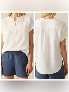 Faherty Dream Organic Cotton Gauze White Desmond Top Size Medium